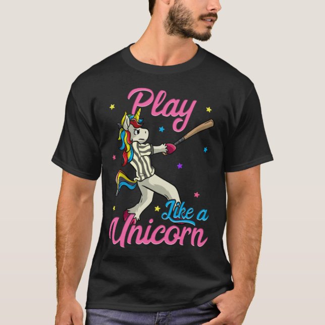 Play Like a Unicorn Female Baseball Player T-Shirt (Vorderseite)