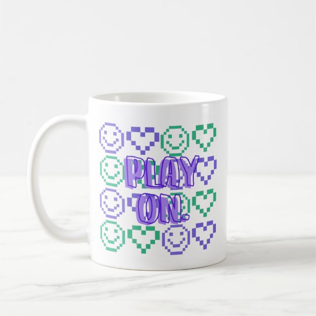 Play On & Gaming-Stil pixelige Elemente Kaffeetasse (Links)