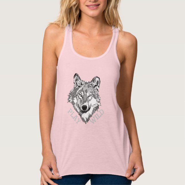 Play Wild Gray Hipster Wolf Head Tank Top (Vorderseite)