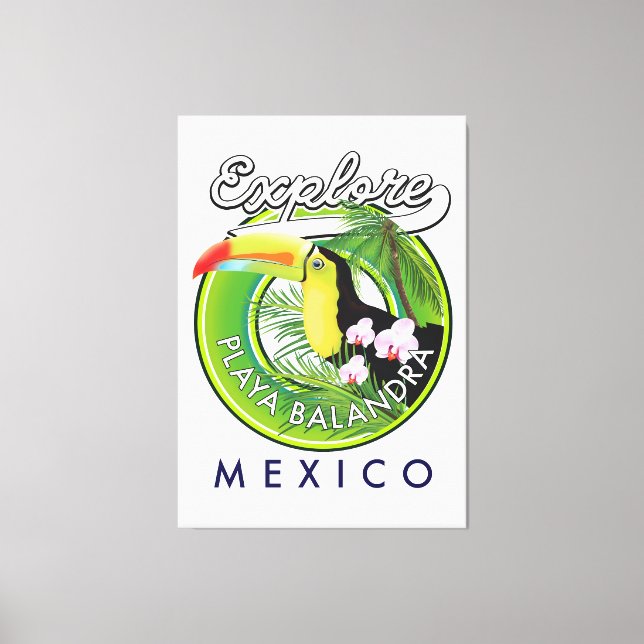 Playa Balandra Mexico Retro-Logo Leinwanddruck (Vorderseite)