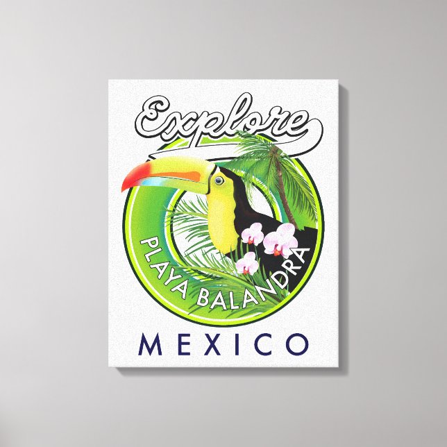 Playa Balandra Mexico Retro-Logo Leinwanddruck (Vorderseite)