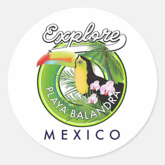 Playa Balandra Mexico Retro-Logo Runder Aufkleber (Vorderseite)