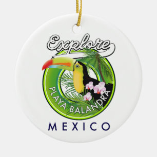 Playa Balandra Mexiko Retro-Logo Keramik Ornament