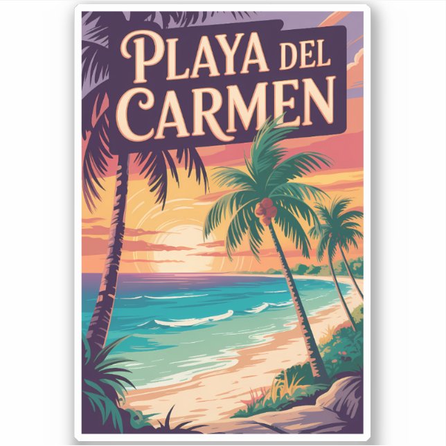 Playa del Carmen Illustration Travel Art Vintage Aufkleber (Vorderseite)
