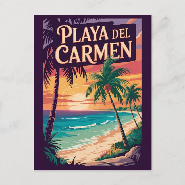 Playa del Carmen Illustration Travel Art Vintage Postkarte (Vorderseite)