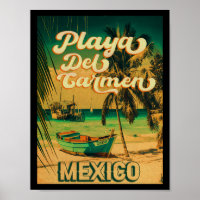 Playa del Carmen Mexico Palm Tree Vintage Travel