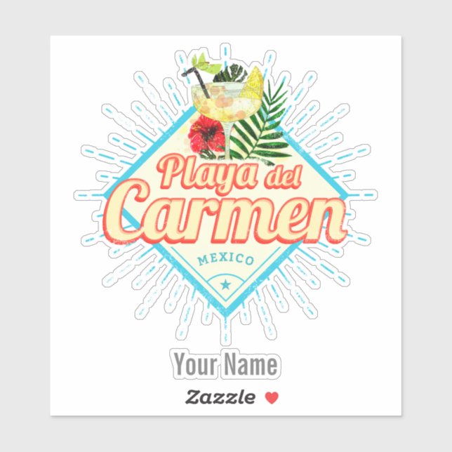 Playa del Carmen Mexico Retro Cocktail Vintag Aufkleber (Blatt)