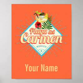 Playa del Carmen Mexico Retro Cocktail Vintag Poster