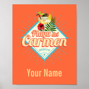 Playa del Carmen Mexico Retro Cocktail Vintag Poster