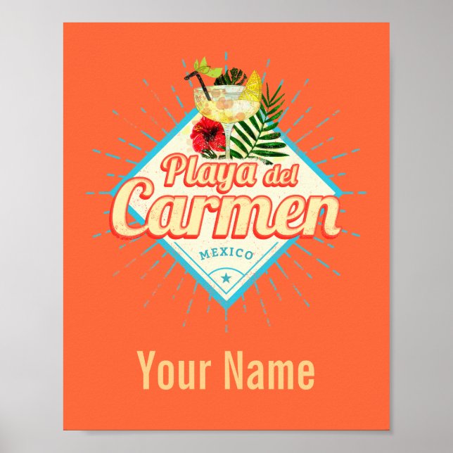 Playa del Carmen Mexico Retro Cocktail Vintag Poster (Vorne)