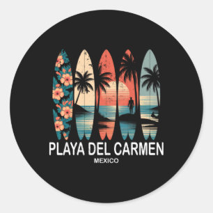 Playa Del Carmen Mexiko Surfboard Surfen Retro _1 Runder Aufkleber