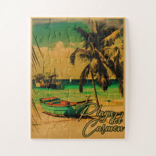 Playa del Carmen Mexiko Vintage Reise Palm Beach Puzzle