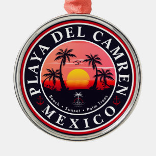 Playa del Carmen Retro Sonnenuntergang Palmen 1960 Ornament Aus Metall