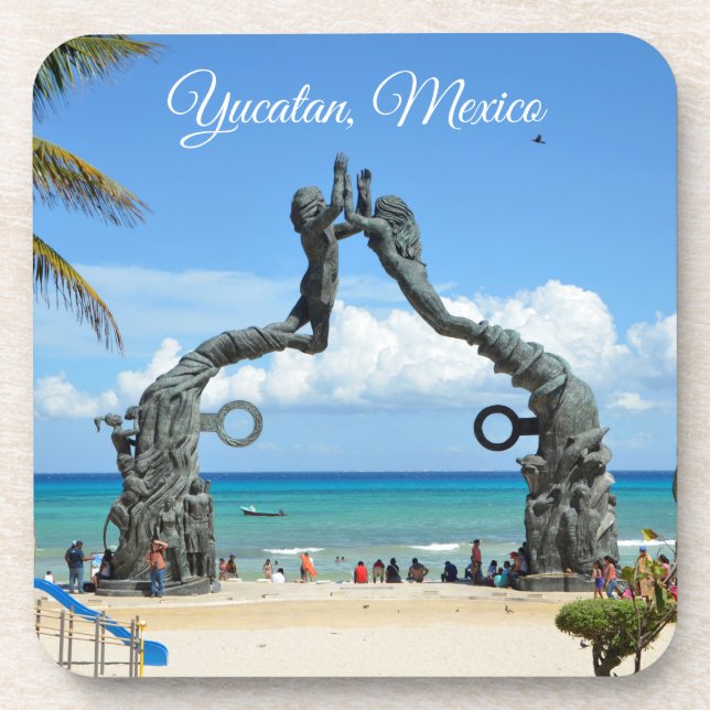 Playa del Carmen Statue am Strand Souvenir Getränkeuntersetzer (Vorderseite)