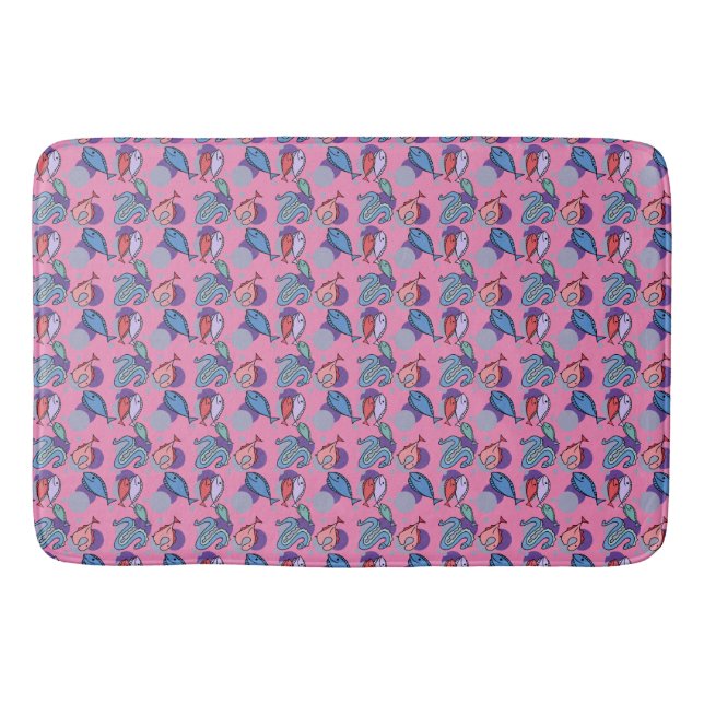 Playable Fish and Eel Pattern pink Badematte (Vorderseite)