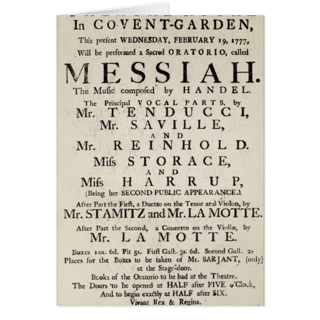 Playbill, das eine Leistung annonciert (Vorne)