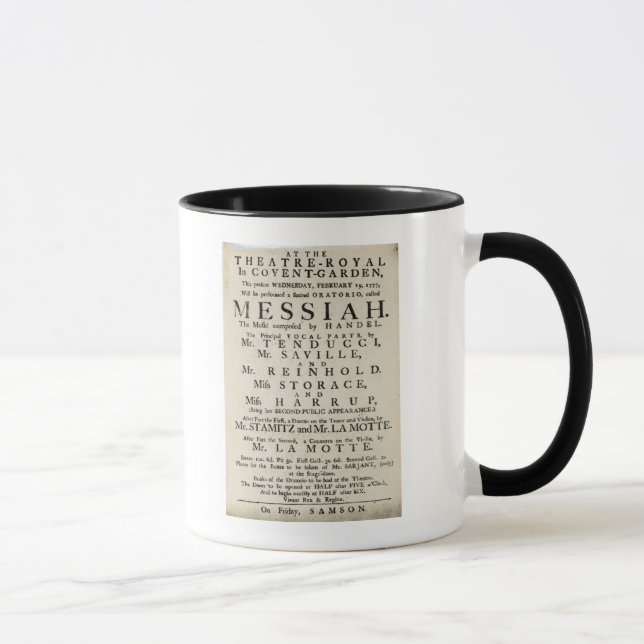 Playbill, das eine Leistung annonciert Tasse (Rechts)
