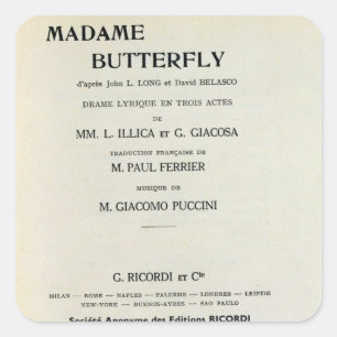 Playbill for Madame Butterfly by Giacomo Quadratischer Aufkleber