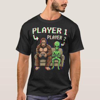 Player 1 Player 2 Bigfoot Alien Videospiel T-Shirt