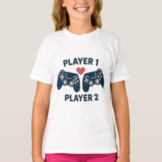 Player 1 Player 2 Paar Gamer Aufkleber T-Shirt
