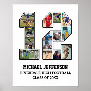Player Number 12 Senior Sports Team FotoCollage Poster