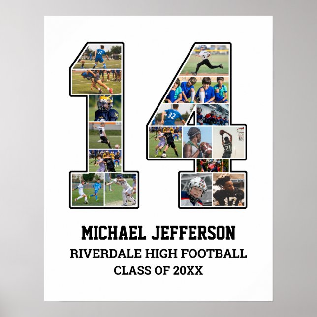 Player Number 14 Senior Sports Team Foto Collage Poster (Vorne)