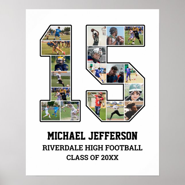Player Number 15 Senior Sports Team Foto Collage Poster (Vorne)