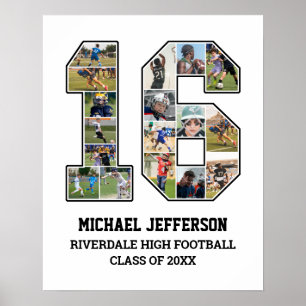 Player Number 16 Senior Sports Team Foto Collage Poster