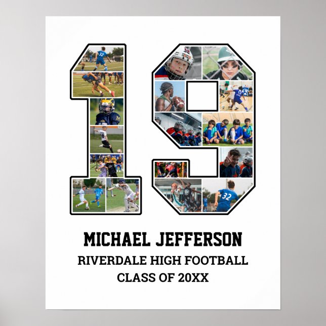 Player Number 19 Senior Sports Team Foto Collage Poster (Vorne)