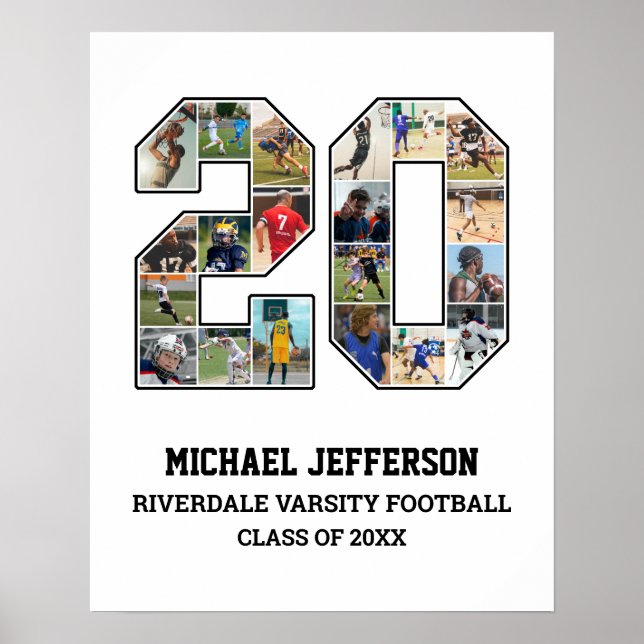 Player Number 20 Senior Sports Team Foto Collage Poster (Vorne)