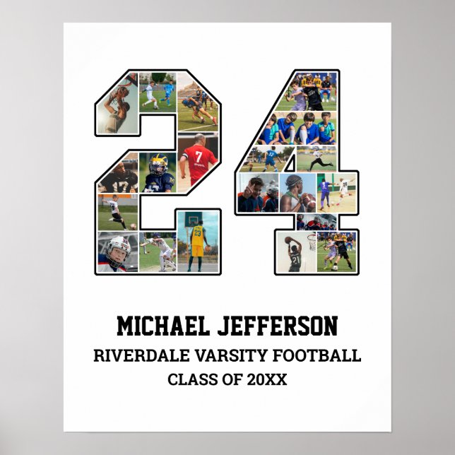 Player Number 24 Senior Sports Team Foto Collage Poster (Vorne)