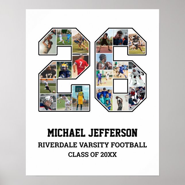 Player Number 26 Senior Sports Team Foto Collage Poster (Vorne)