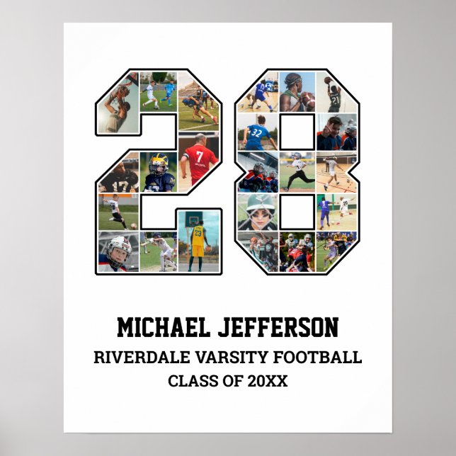 Player Number 28 Senior Sports Team Foto Collage Poster (Vorne)