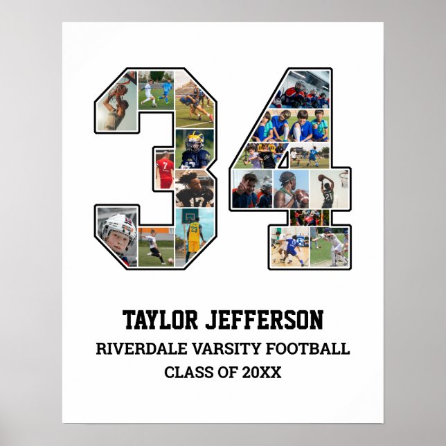 Player Number 34 Senior Sports Team Foto Collage Poster (Vorne)