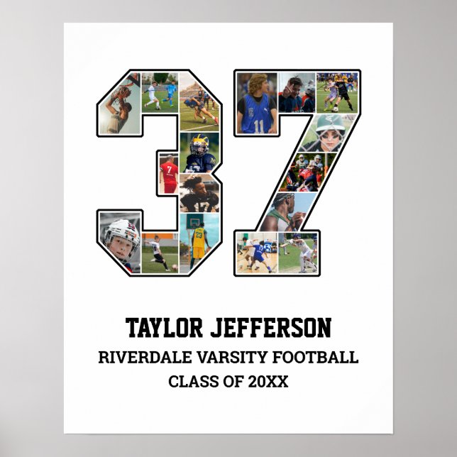 Player Number 37 Senior Sports Team Foto Collage Poster (Vorne)