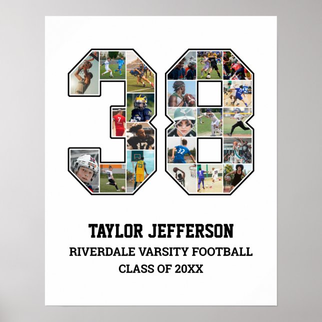 Player Number 38 Senior Sports Team Foto Collage Poster (Vorne)