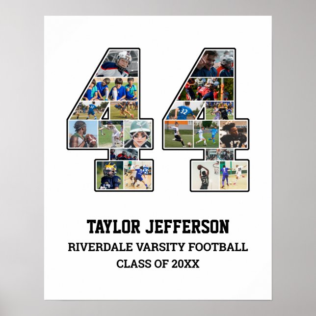 Player Number 44 Senior Sports Team FotoCollage Poster (Vorne)