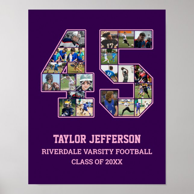 Player Number 45 Senior Sports Team Foto Collage Poster (Vorne)