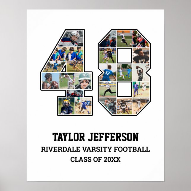 Player Number 48 Senior Sports Team Foto Collage Poster (Vorne)