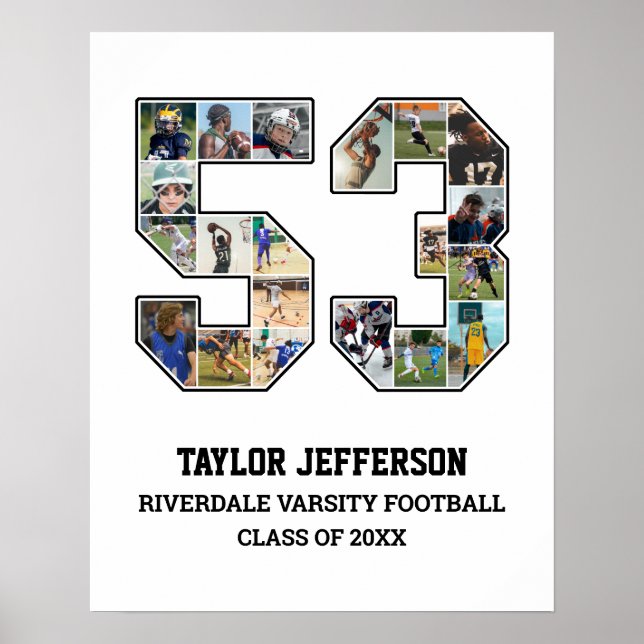 Player Number 53 Senior Sports Team FotoCollage Poster (Vorne)