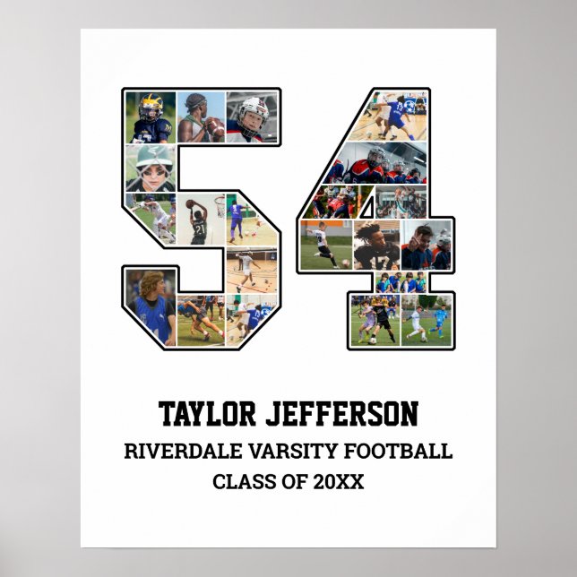 Player Number 54 Senior Sports Team Foto Collage Poster (Vorne)