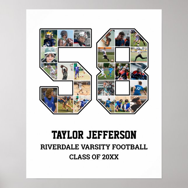 Player Number 58 Senior Sports Team Foto Collage Poster (Vorne)