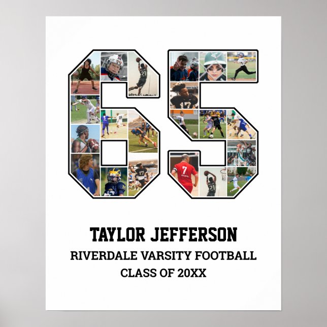Player Number 65 Senior Sports Team Foto Collage Poster (Vorne)