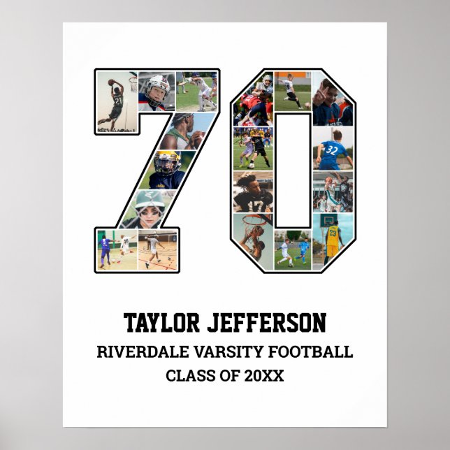 Player Number 70 Senior Sports Team Foto Collage Poster (Vorne)
