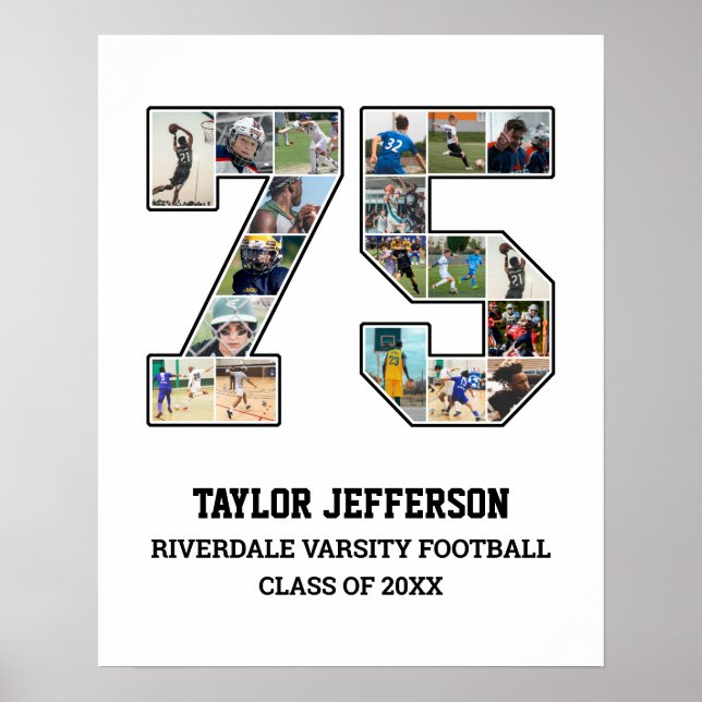 Player Number 75 Senior Sports Team Foto Collage Poster (Vorne)