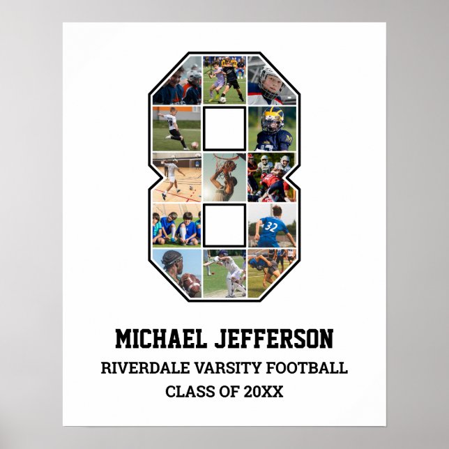 Player Number 8 Senior Sports Team Foto Collage Poster (Vorne)