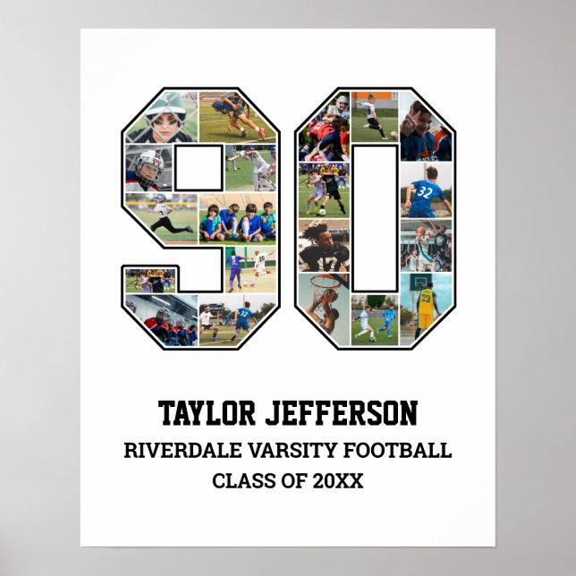 Player Number 90 Senior Sports Team Foto Collage Poster (Vorne)