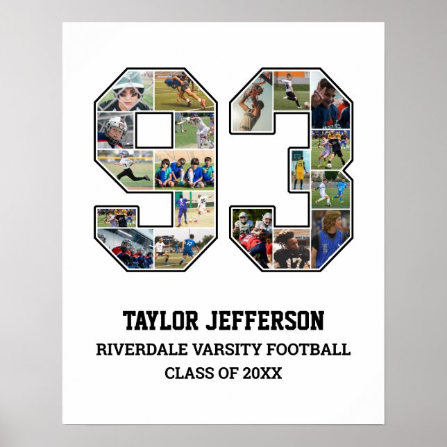 Player Number 93 Senior Sports Team FotoCollage Poster (Vorne)