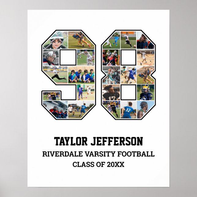 Player Number 98 Senior Sports Team Foto Collage Poster (Vorne)