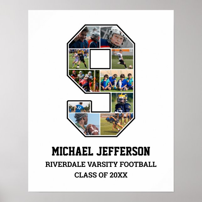 Player Number 9 Senior Sports Team Foto Collage Poster (Vorne)